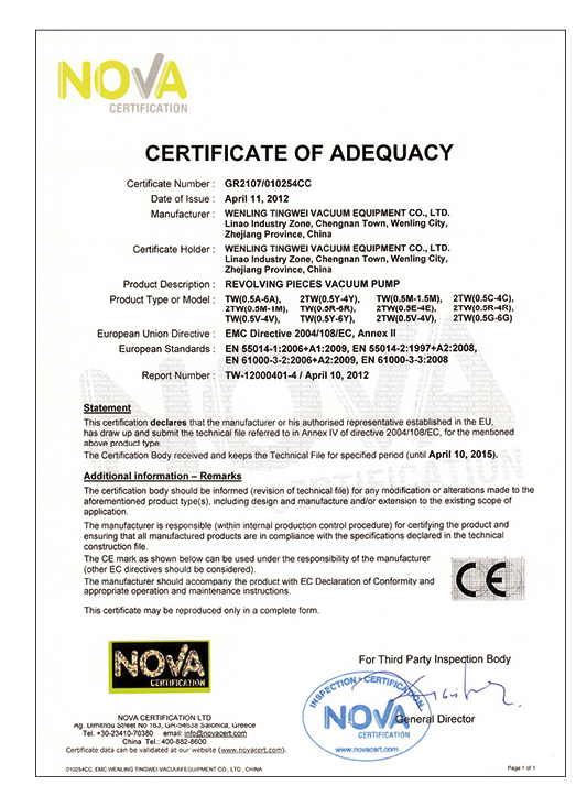 certificate of adequacy